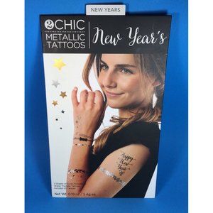 Tattoos 2 Chic Metallic New Years NIP Party Body Art Gold Design